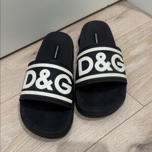Dolce & Gabbana Black and White Logo Slide Sandals